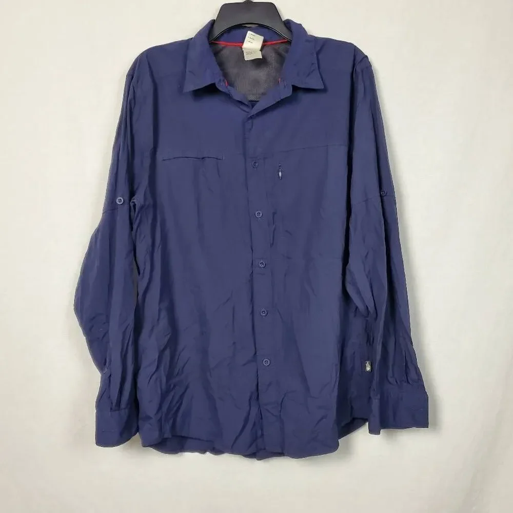 Mens The North Face Large Navy Button Front Fishing Shirt